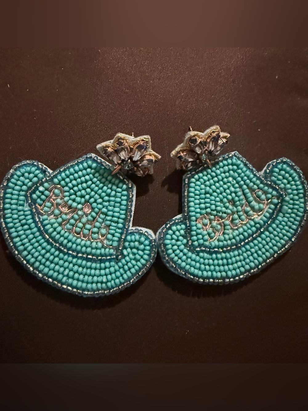 Turquoise Bride Seed Bead Teacup Statement Earrings | Crystal Floral Studs